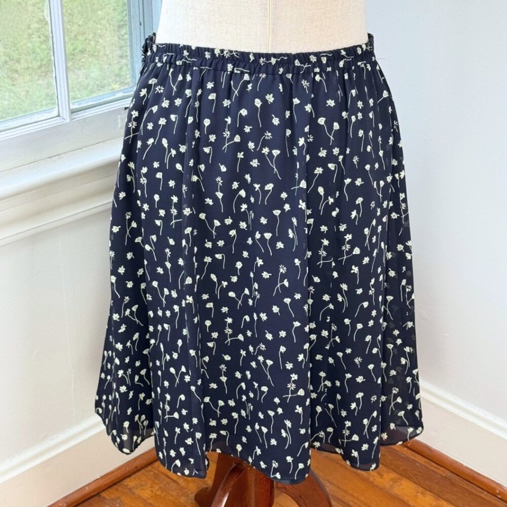 Vintage 90s Jessica Howard Navy Blue Ditsy Floral Midi Skirt 18 Petite Office